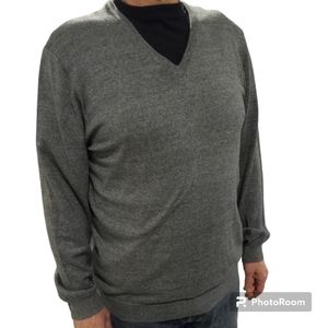 Mens Large Charcoal Gray 60% Cotton V-Neck Pullover Sweater Big and Tall Unisex